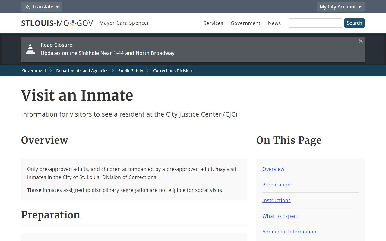 City Justice Center St. Louis City jail visitation schedule and rules