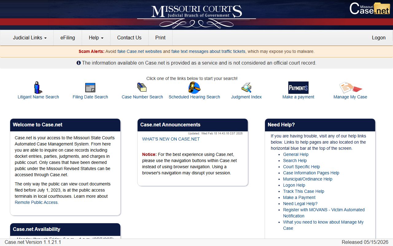 Missouri Case.net court search portal