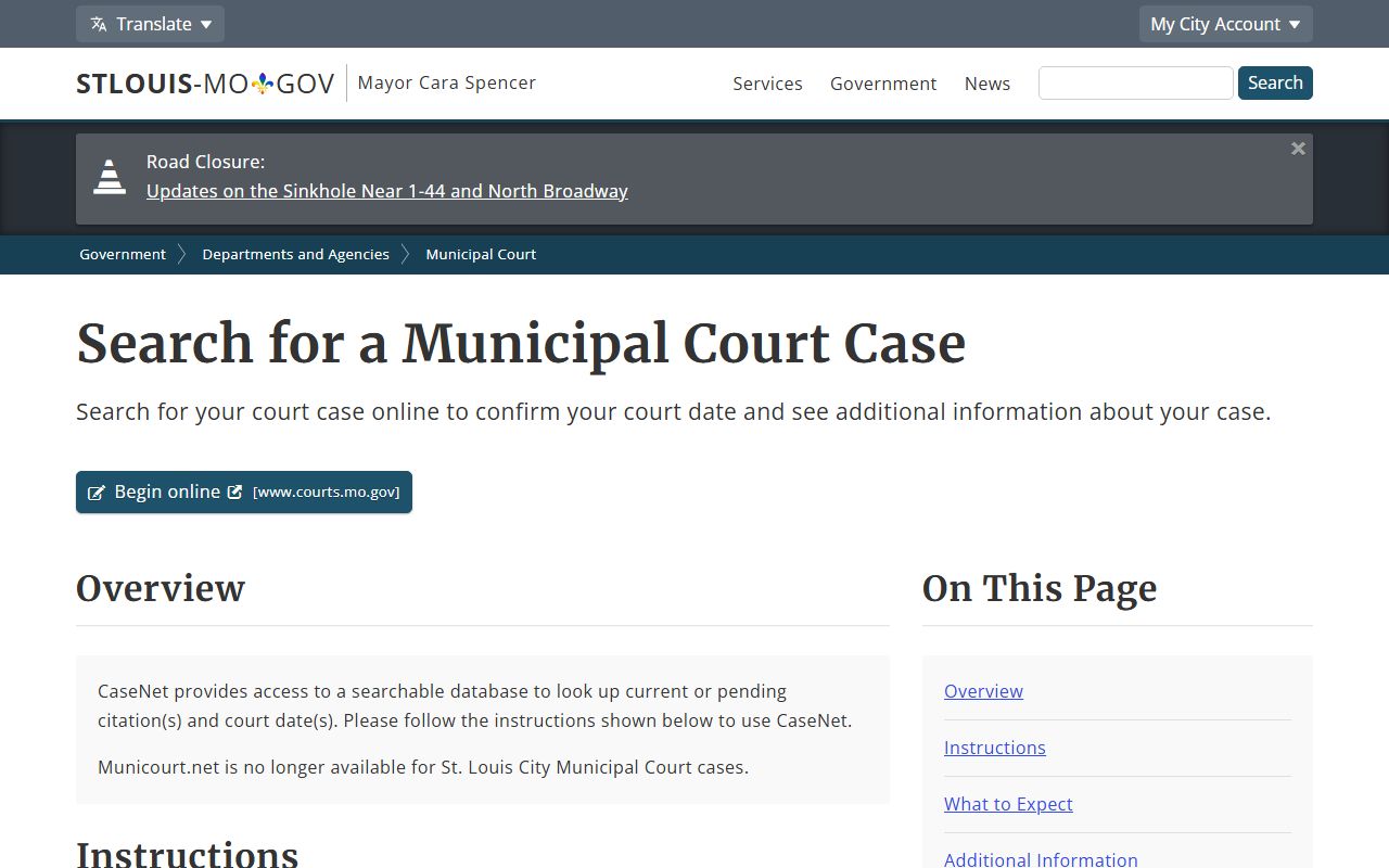 St. Louis City Municipal Court Case.net search instructions