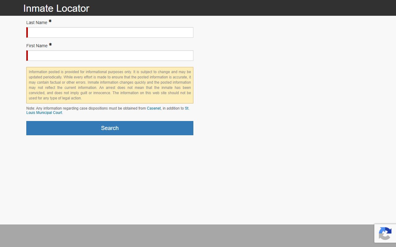 St. Louis City inmate search locator form