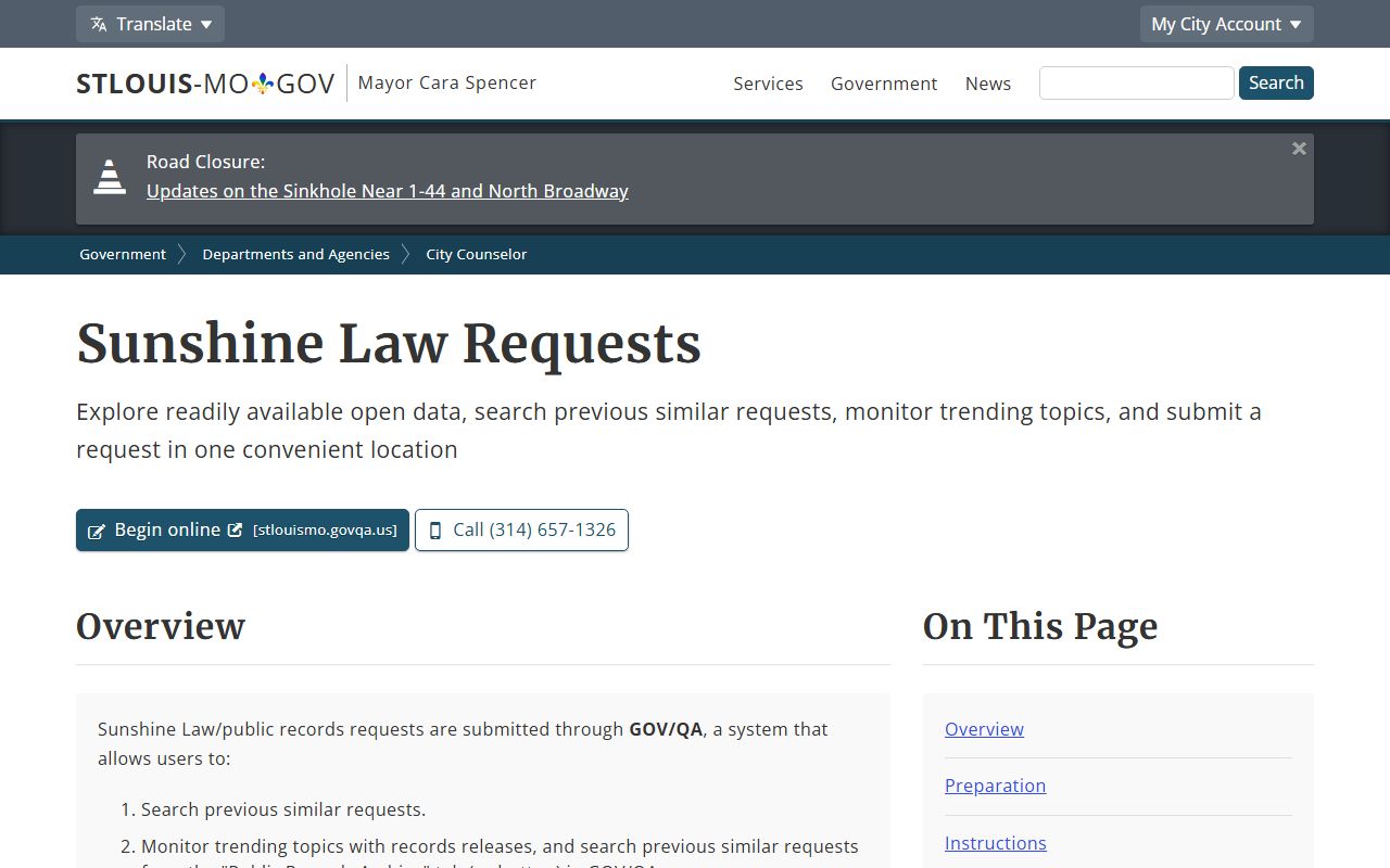 St. Louis City GOV/QA Sunshine request instructions